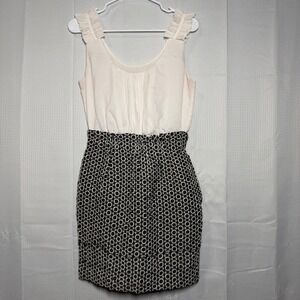Maginn‎ Mini Dress 6 Cream Black Ruffle Strap Geometric Print Skirt